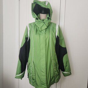 SJB Active 3-in-1 Ski Puffer Jacket Reversible L Green Black White- Women's